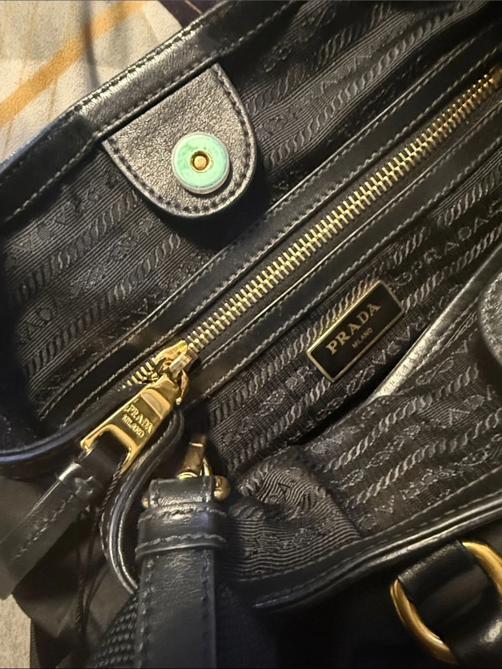 Prada Black Nylon Satchel with Gold Hardware and crossbody bag